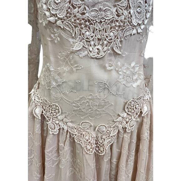 VTG CACHET by BARI PROTAS Blush Pink Lace Victorian Revival Dress 80s Sz M - Picture 4 of 7